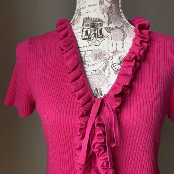 J Crew Silk/Cashmere Blend Ruffle Crop Button Front Short Sleeve Cardigan - Picture 3 of 10